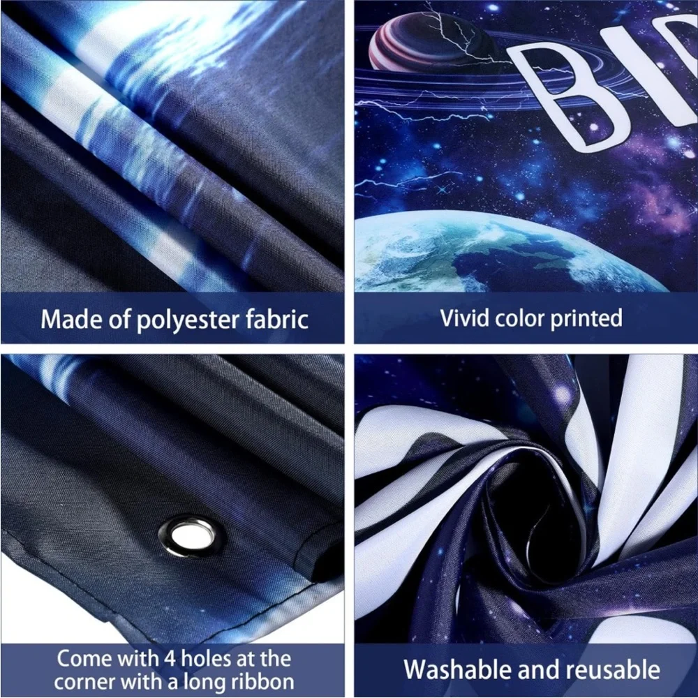 Space Galaxy Birthday Backdrop, Table Cloth & 500 Stickers Bundle